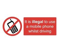 It Is Illegal to use a mobile phone Whilst Driving Sign Notice Warning Sign Self Adhesive Gloss Sticker 320mm x 125mm VA2