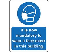 It is now mandatory to wear a face mask in this building Safety sign - 1.2mm Rigid plastic 400mm x 300mm