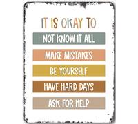 It is Okay - Boho Classroom Decor Classroom Poster Classroom Quotes Be Yourself Playroom Decor Child Art Teacher Gift Metal tin Sign School Bedroom Crafts Plaque, 5.5×8 inches