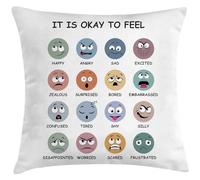 It is Okay to Feel Happy Throw Pillow Cover with Emotion Expressions Cute Decorative 18''x18'' Pillow Cases Covers for Home Kids Psychology Therapist School Gift for Teens Kids