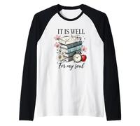 It Is Well For My Soul Book Stack Flowers Raglan Baseball Tee