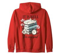 It Is Well For My Soul Book Stack Flowers Zip Hoodie