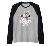 It’s A Donkey Day Funny Cute Cartoon Farm Animal Humor Quote Raglan Baseball Tee