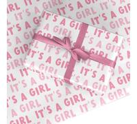 It’s a Girl Wrapping Paper Gift Wrap - Pink Baby Shower New Baby Arrival Christening Present Wrap - Recyclable Eco Friendly Gift Paper by Dyefor - 3 Sheets (50cm x 65cm each)