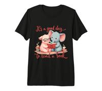It’s a Good Day to Read Book Lover Cute Pig Elephant Premium T-Shirt
