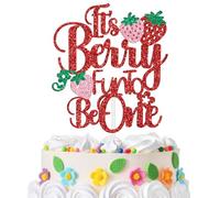 It’s Berry Fun to Be One Cake Topper, Berry 1st Birthday Cake Decor for Kids, Sweet One, Strawberry Sweet Baby’s 1st Birthday Baby Shower Party Decorations Supplies Red Glitter