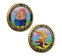 It’s Fine Dumpster Fire Commemorative Coin with Skeleton Illustration and Forged Steel Hammer Design, Colorful Metal Challenge Coin for Humor Collection and Display