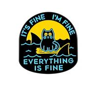 It’s Fine I’m Fine Everything Is Fine Cat Shark Enamel Lapel Pin Badge 2.8cm x 3cm Funny Dark Humour Ocean Cat Metal Accessory Gift for Kitten Lovers