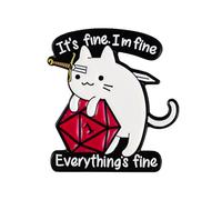 It’s Fine I’m Fine Everything’s Fine Sarcastic Cat Meme Pin Brooch, Natural 1 Critical Fail Enamel Pin, Gift For Sassy Anxious Cat Mom Dnd Player, Stressed But Cute Lapel Badge, Anxiety Humor Brooches