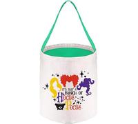 It’s Just a Bunch of Hocus Pocus - Spooky Witch Hair, Gift for Halloween, Reusable Linen Storage Bucket with Handle. (Green)