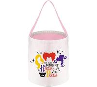 It’s Just a Bunch of Hocus Pocus - Spooky Witch Hair, Gift for Halloween, Reusable Linen Storage Bucket with Handle. (Pink)