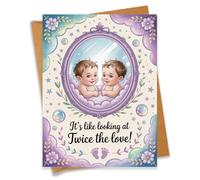 It’s Like Looking At Twice the Love Cute Twins Baby Shower Card Pregnancy Gift For Expecting Mom Dad Newborn Congratulations New Parents - Size 6.3"x4.7" Blank Inside with Kraft Envelope