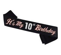 It’s My 10th Birthday Sash Silver Rose Gold Foil Black Satin 10th Years Old Birthday Sash Happy 10th Birthday Party Gift Decorations Favors for Girl Boy