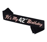 It’s My 42nd Birthday Sash Silver Rose Gold Foil Black Satin 42nd Years Old Birthday Sash Happy 42nd Birthday Party Gift Decorations Favors for Women Men