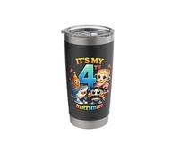 It’s My 4th Birthday Age 4 Shark Theme Party Outfit for Boy Stainless Steel Insulated Tumbler