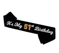 It’s My 51st Birthday Sash, Black Sash with Foil- Cheer to 51st Birthday Sash- Happy 51st Birthday Accessories for Man and Women
