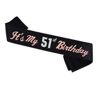 It’s My 51st Birthday Sash Silver Rose Gold Foil Black Satin Birthday Sash Happy 51st Birthday Party Gift Decorations Favors for Women Girls Men Boys