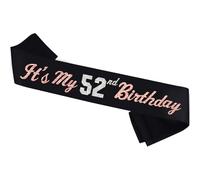 It’s My 52nd Birthday Sash Silver Rose Gold Foil Black Satin Birthday Sash Happy 52nd Birthday Party Gift Decorations Favors for Women Girls Men Boys (52)