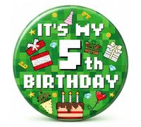 It’s My 5th Birthday Pin, Pixel Style Game Theme 5 Year Old Badge, Round 5th Birthday Badge for Boys Girls, Happy Birthday Badge Button, Party Pin for 5th Birthday Celebrations & Decorations