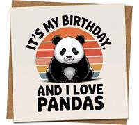 It’s My Birthday and I Love Pandas Greeting Card, 145mm x 145mm Square, Cute Panda Retro Sunset Design, Birthday Card with Kraft Envelope for Kids, Boys, Girls, Men, Women