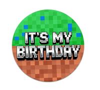 It’s My Birthday Badge, 2.3in Round Happy Birthday Button Green & Brown Pixel Themed Badge Pin for Boys Girls Men Women Party Celebrations Supplies