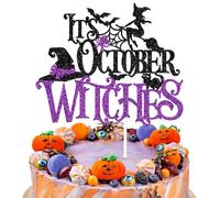 It’s October Witches Cake Topper, Halloween Witches Birthday Cake Decor, Halloween Witch Birthday Party Decorations Supplies for Girls Women