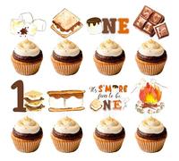 It’s S’more Fun To Be One Cupcake Toppers S'more 1st Birthday Cupcake Decorations for Camping Smore First Birthday Party Supplies