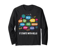 It Starts with Hello Friendship Inclusion Language Teacher Long Sleeve T-Shirt