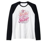 It Starts with The Heart Valentine's Day Inspiring Love Raglan Baseball Tee