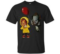It Stephen King Chucky and Pennywise Halloween Men's T Shirt Size Size XXL Black