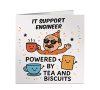 It Support Engineer Powered By Tea And Biscuits Funny Birthday Card for Work Colleagues, Retirement, Dad, Grandad, Friend