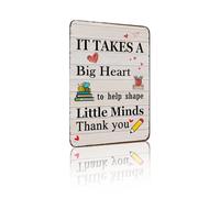 "It Takes A Big Heart To Help Shape Little Minds Thank You" Retro Metal Sign Decor for Classroom, Teacher's Office, Study, Living Room - 8x12 Inches Heartwarming Decor (26024)