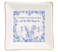 It Takes A Long Time To Grow An Old Friend Jewelry Dish,Custom Birth Month Flower Jewelry Tray,Chinoiserie Toile De Jouy Trinket Ring Tray,Birthday Friendship Gift for Besties Sisters Best Friends
