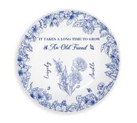 It Takes A Long Time To Grow An Old Friend Jewelry Dish,Custom Round Birth Month Flower Jewelry Tray,Chinoiserie Toile De Jouy Trinket Ring Tray,Birthday Friendship Gift for Besties Sister Best Friend