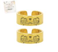 It Takes A Long Time To Grow An Old Friend Open Ring, 2PCS Double Skeleton Pinky Swear Heart Ring, Ride or Die Skeleton Pinky Promise Rings Gift for Bestie Couple (Gold)