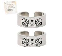 It Takes A Long Time To Grow An Old Friend Open Ring, 2PCS Double Skeleton Pinky Swear Heart Ring, Ride or Die Skeleton Pinky Promise Rings Gift for Bestie Couple (Silver)