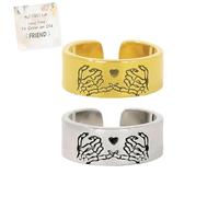 It Takes A Long Time To Grow An Old Friend Open Ring, 2PCS Double Skeleton Pinky Swear Heart Ring, Ride or Die Skeleton Pinky Promise Rings Gift for Bestie Couple (Mix)