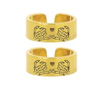It Takes A Long Time To Grow An Old Friend Open Ring, Holding Hands Heart-Shaped Ring, Adjustable Friendship Jewelry for Women (2pcs Gold)