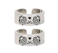 It Takes A Long Time To Grow An Old Friend Open Ring, Holding Hands Heart-Shaped Ring, Adjustable Friendship Jewelry for Women (2pcs Silver)