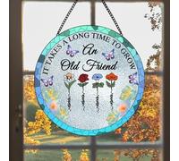 It Takes A Long Time To Grow An Old Friend Personalized Birth Flowers Suncatcher with Name Custom Stained Glass Window Hanging Ornaments Best Friends Suncatcher Gift for Mom,sister,friend