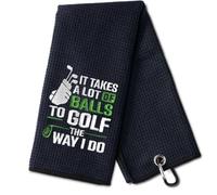 It Takes A Lot of Balls To Golf The Way I Do Trifold Clip-On Golf Towel For Men Husband Boyfriend Dad Golf Accessories Funny Gift