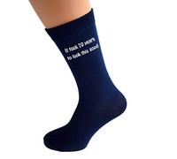 It took 70 years to look this good Printed in White Vinyl Mens NAVY BLUE Cotton Blend Socks. One Size UK adult 8-12. One Pair. 70th Birthday Gift