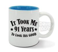 IT Took ME 91 Years to Look This Good, Vintage, 91st Birthday, Father's Day Gift idea, Blue Inside, Ceramic Mug, Cup