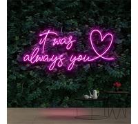 It Was Always You Signs for Wall Decor Neon Wall Art Acrylic LED Lights with Hanging Chain Light Up for Bedroom Decor Man Cave Bar Pub graduate Wedding Party 5V USB Powered Dimmable