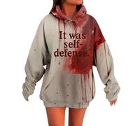 It Was Self-defense Halloween Sweatshirt for Women Casual Long Sleeve Hoodie Horror Bloody Jumpers Halloween Outfits