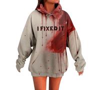 It Was Self-defense Halloween Sweatshirt for Women Casual Long Sleeve Hoodie Horror Bloody Jumpers Halloween Outfits