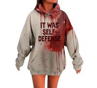 It Was Self-defense Halloween Sweatshirt for Women Casual Long Sleeve Hoodie Horror Bloody Jumpers Halloween Outfits