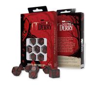 IT Welcome to Derry Q-Workshop 7-Die Polyhedral RPG Dice Set Black Glitter Red