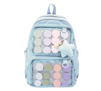 Ita Bag with Clear Windows for Women Teens JK Pin Display, Kawaii Ita Backpack with Pendant, Large Capacity Aesthetic School Bag Casual Daypack for Primary/Secondary/College Teenager Students (Blue)