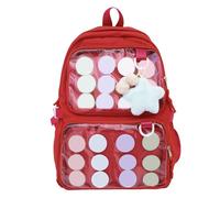 Ita Bag with Clear Windows for Women Teens JK Pin Display, Kawaii Ita Backpack with Pendant, Large Capacity Aesthetic School Bag Casual Daypack for Primary/Secondary/College Teenager Students (Red)